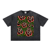 Mineral Wash Boxy 100% Cotton T-Shirt (Tattoo Rose Collage)