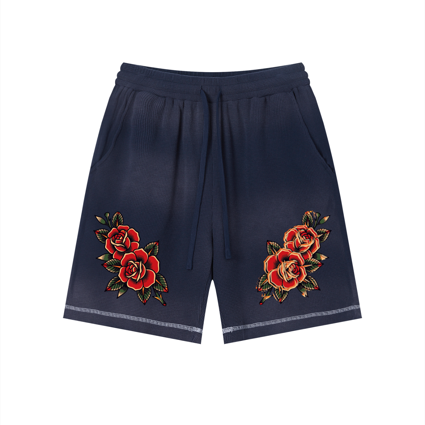 (Deconstructed Rose) Unisex Sunfade Waffle Raw Hem Shorts