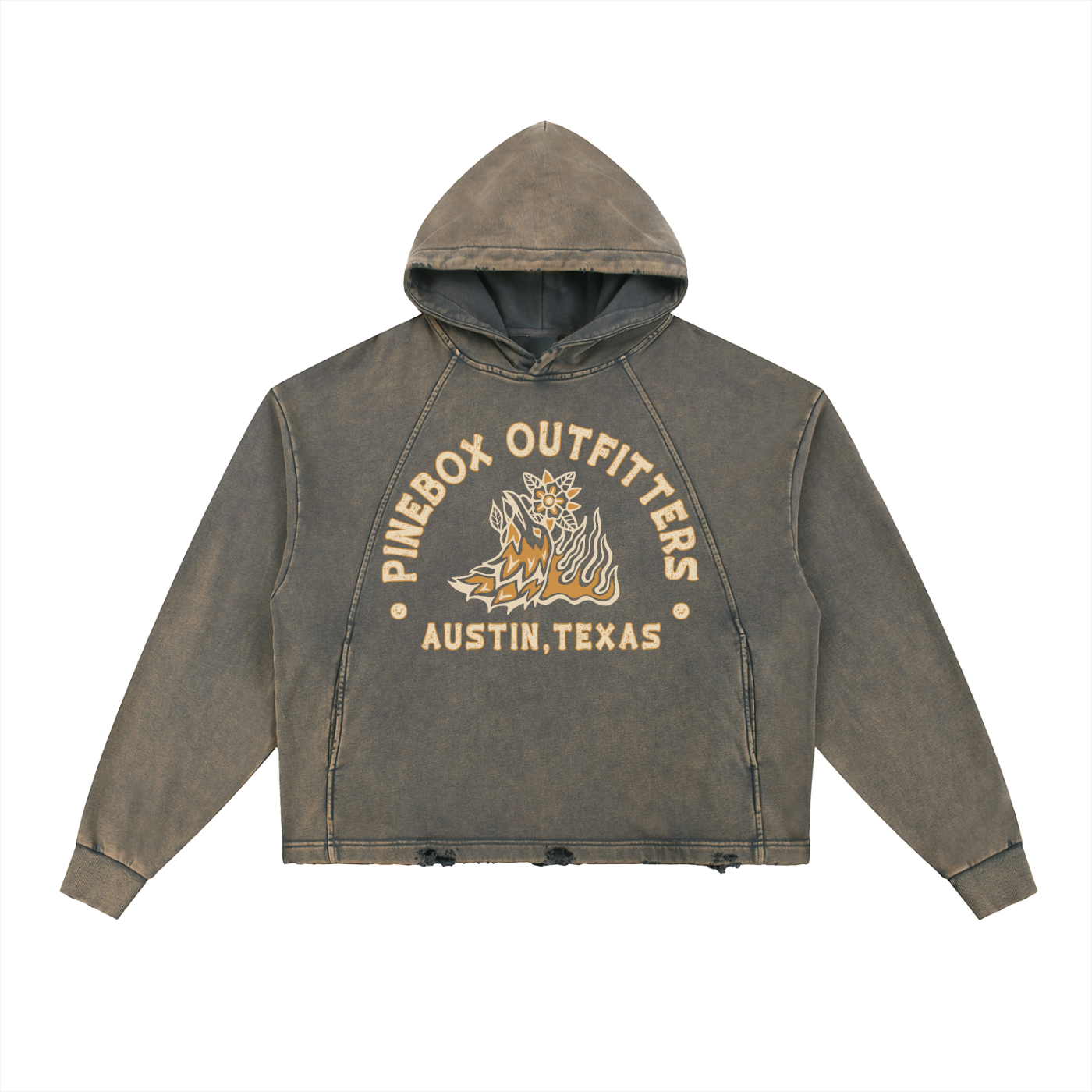 (Coffin Roses) Vintage Washed Frayed-Hem Hoodie