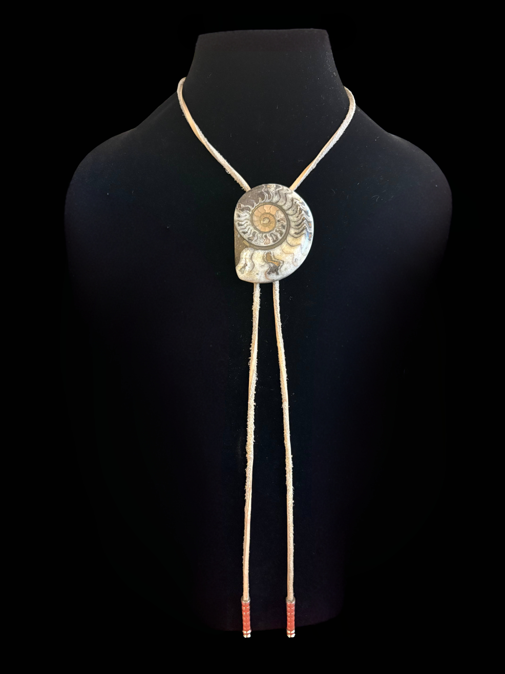 Vintage Ammonite Fossil Western Bolo Tie