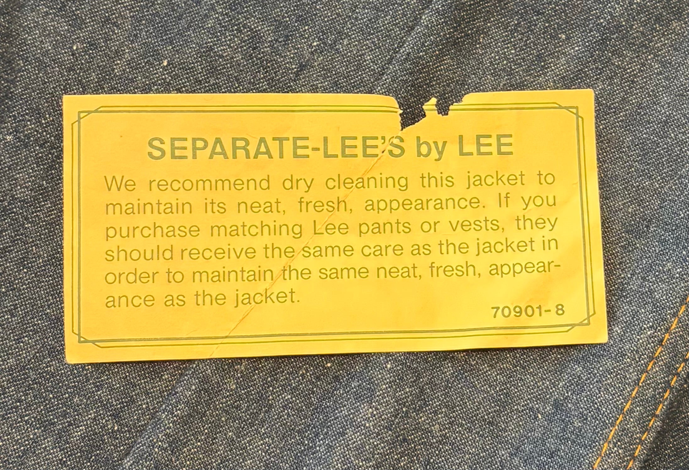 1970's Vintage New Unworn Lee 100% Cotton Denim Jacket