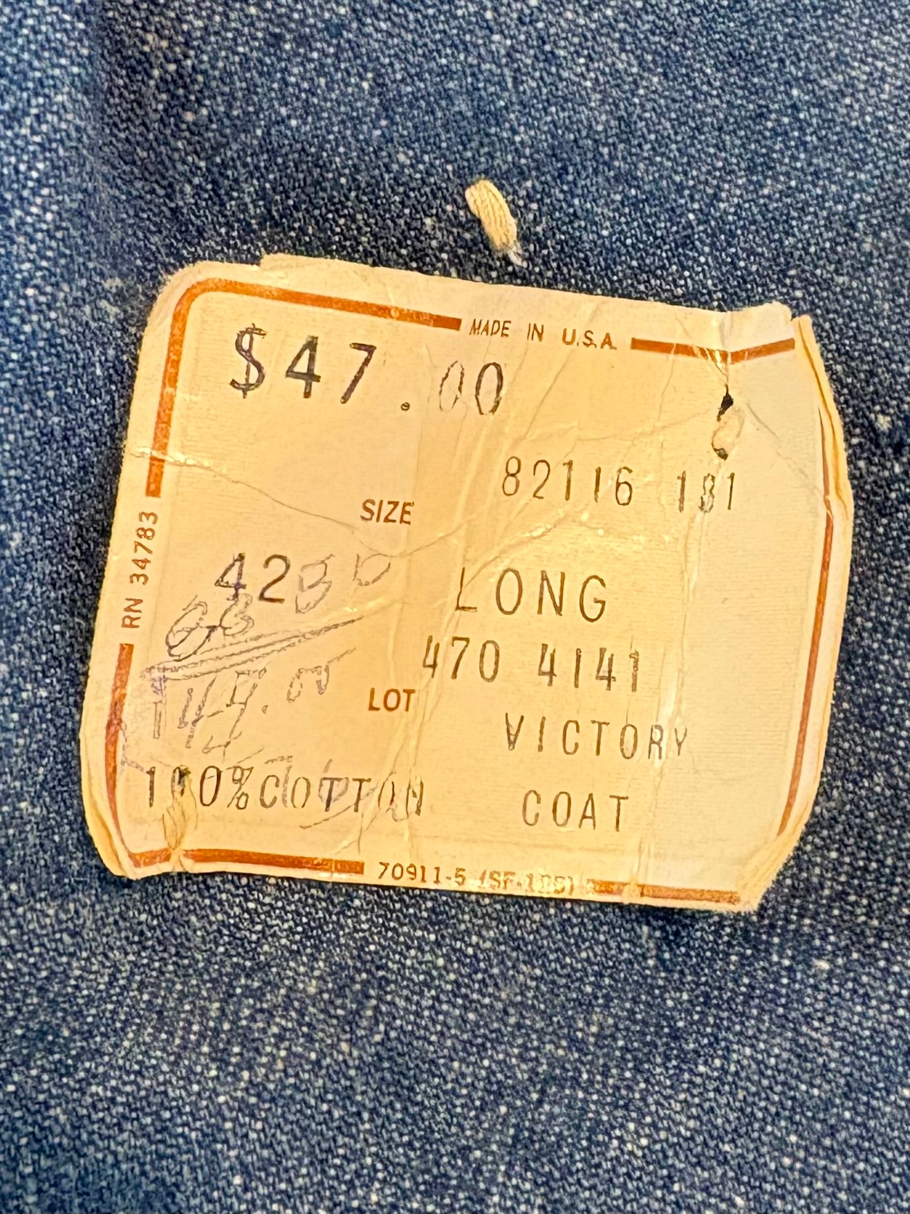 1970's Vintage New Unworn Lee 100% Cotton Denim Jacket