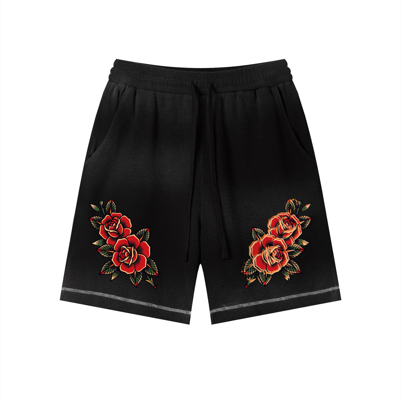 (Deconstructed Rose) Unisex Sunfade Waffle Raw Hem Shorts