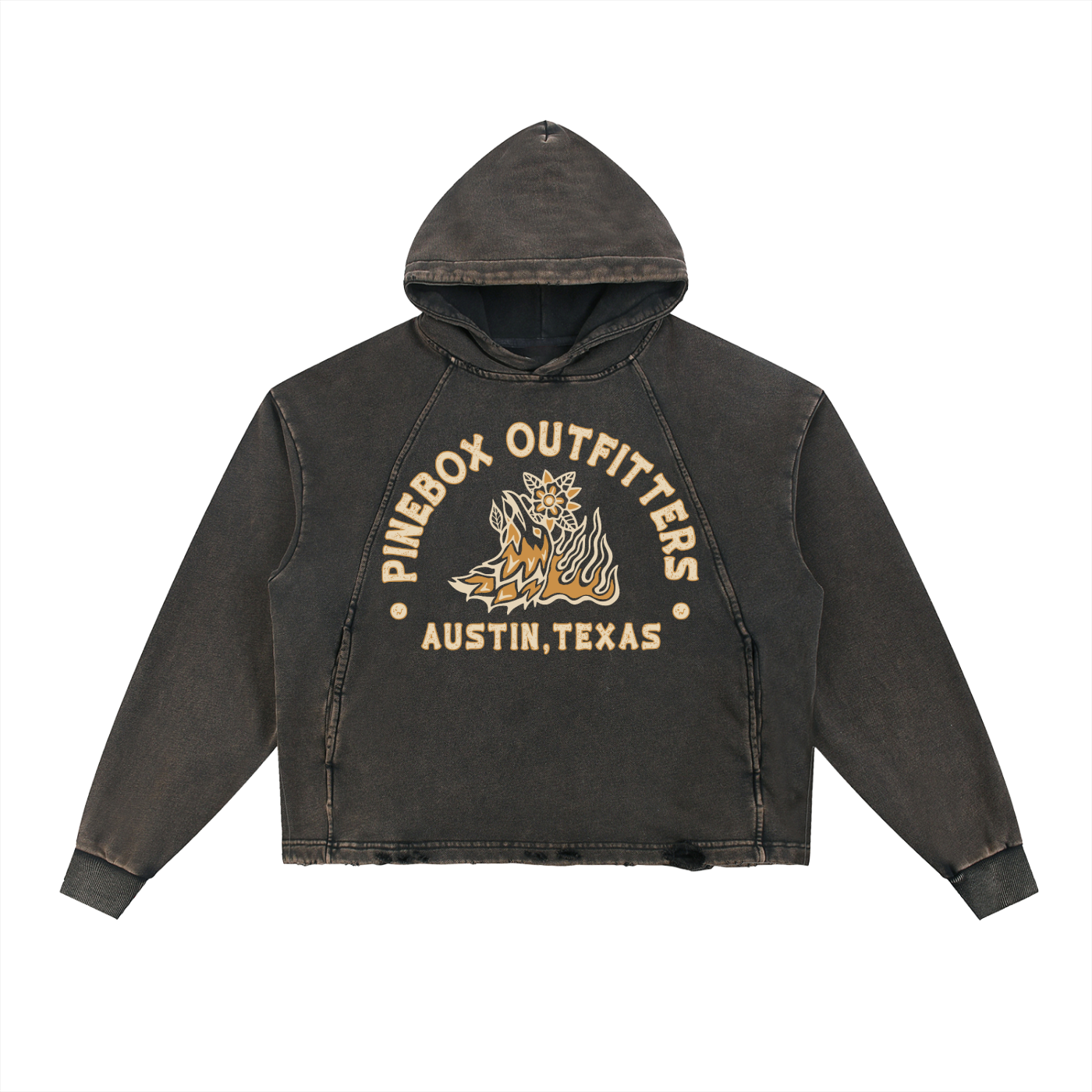 (Coffin Roses) Vintage Washed Frayed-Hem Hoodie