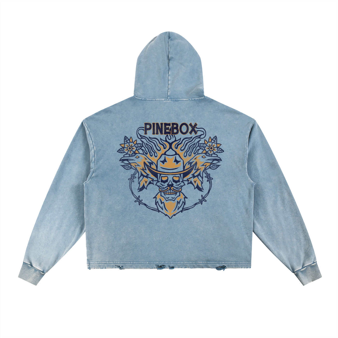 (Fire Ravens) Vintage Washed Frayed-Hem Hoodie