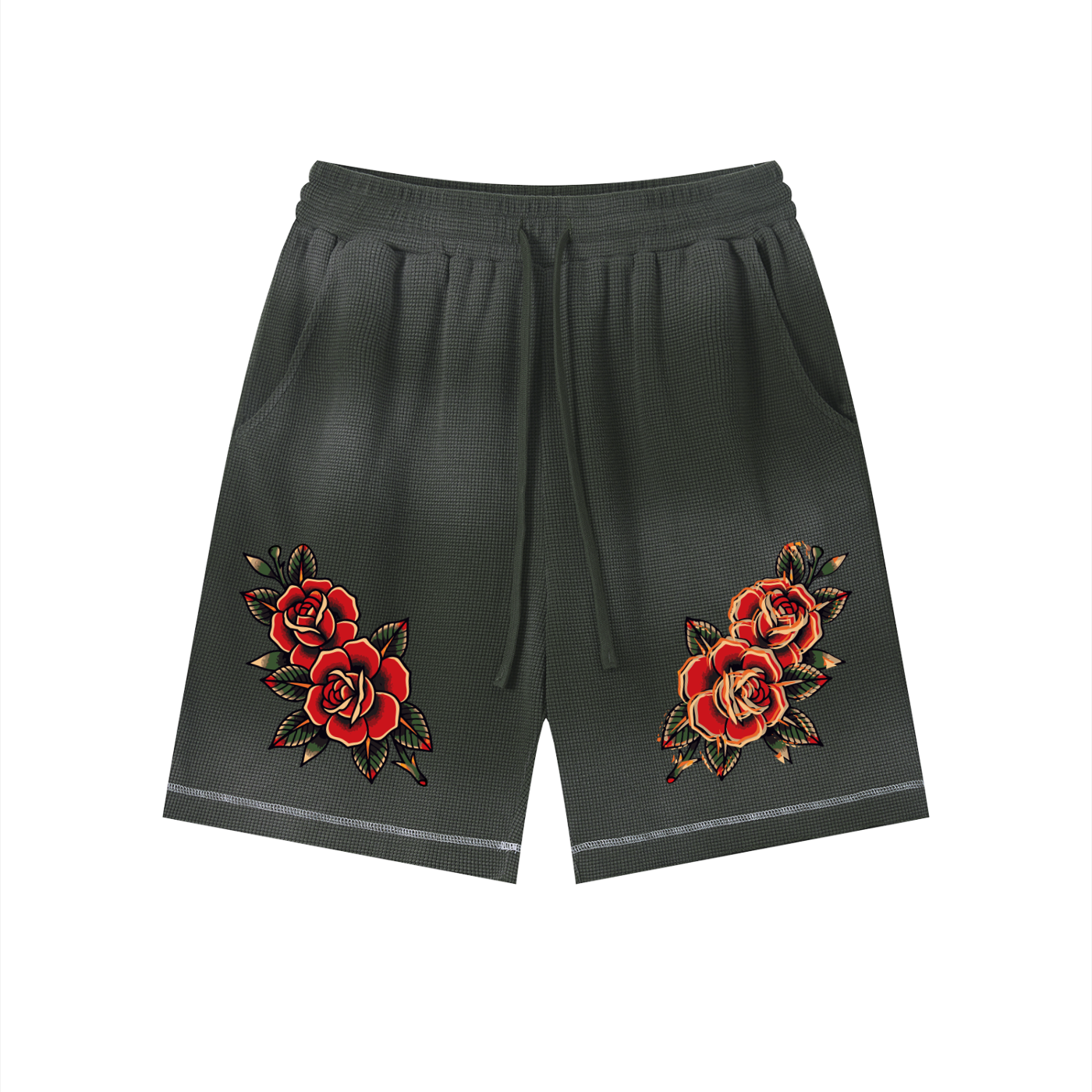 (Deconstructed Rose) Unisex Sunfade Waffle Raw Hem Shorts