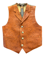 1989-1992 Vintage Ralph Lauren Country - Tooled Leather and Woven Blanket Vest